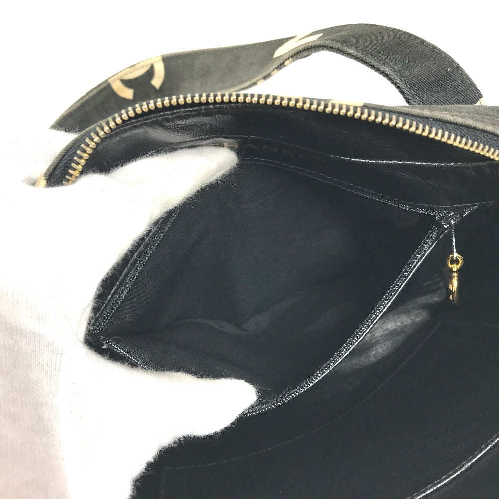 CHANEL vintage CC Mark logo quilted all-over pattern Bag Tote Bag Hand Bag Canvas Black/White Used