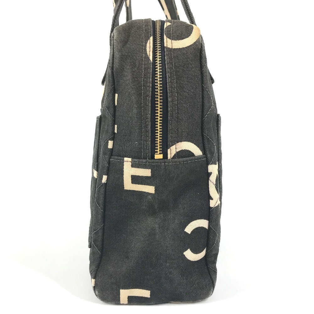 CHANEL vintage CC Mark logo quilted all-over pattern Bag Tote Bag Hand Bag Canvas Black/White Used