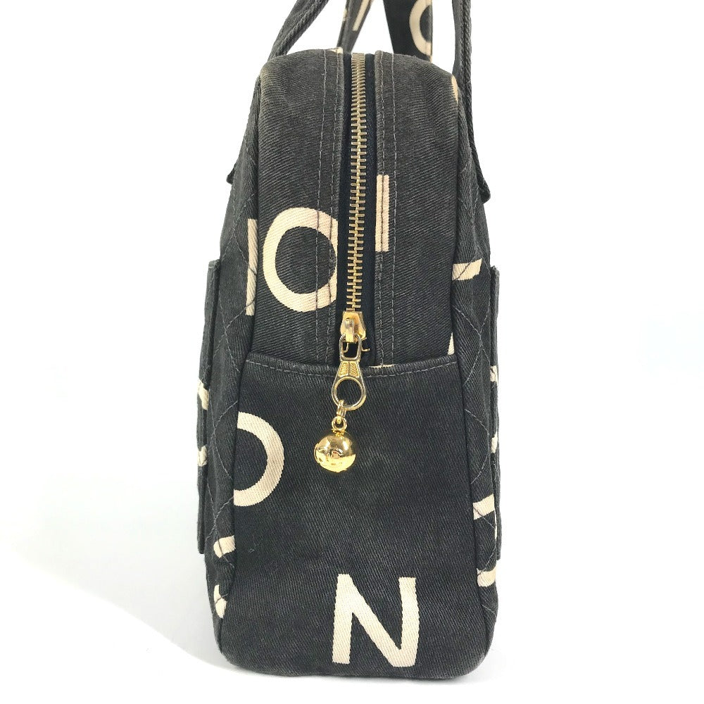 CHANEL vintage CC Mark logo quilted all-over pattern Bag Tote Bag Hand Bag Canvas Black/White Used