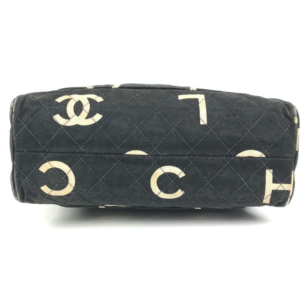 CHANEL vintage CC Mark logo quilted all-over pattern Bag Tote Bag Hand Bag Canvas Black/White Used