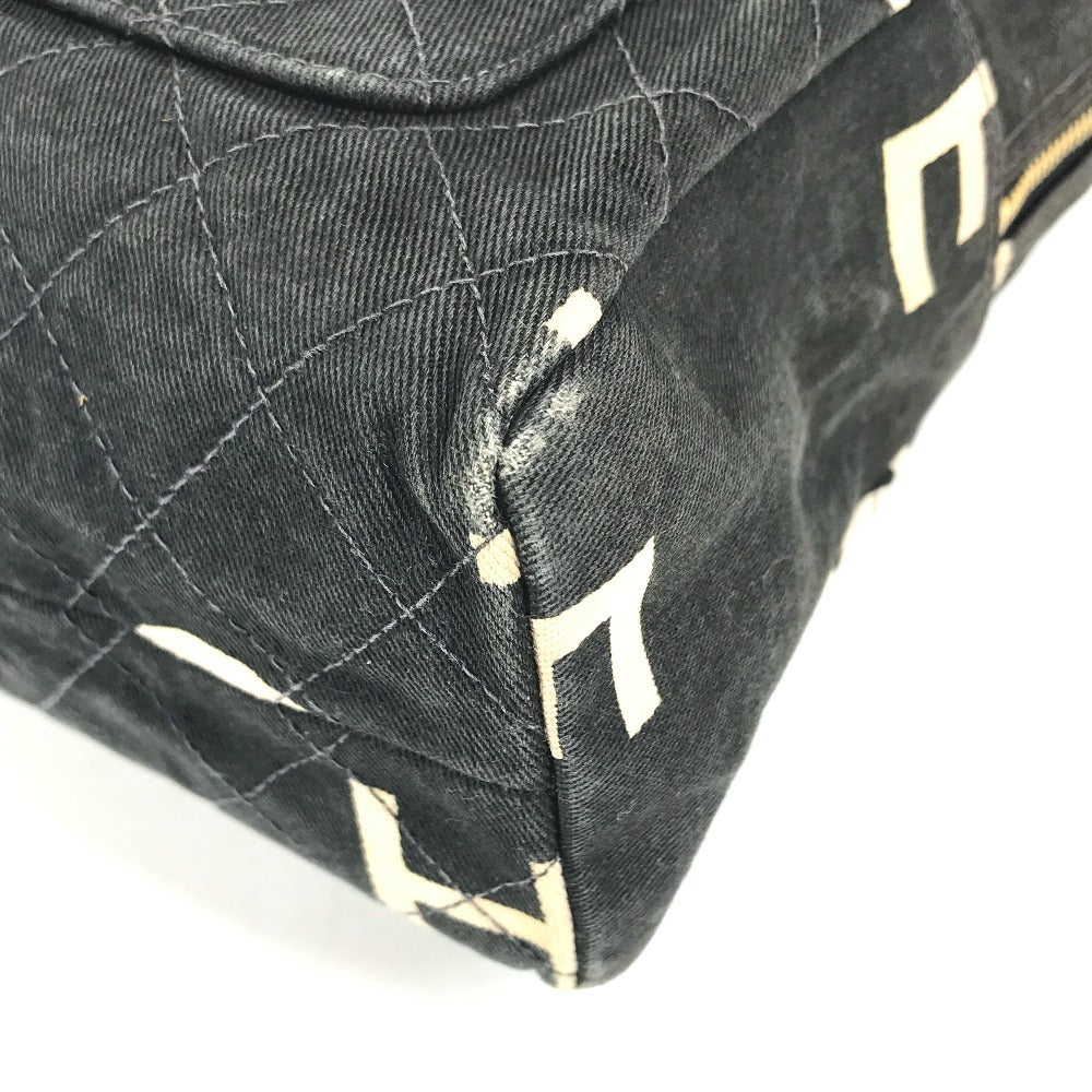 CHANEL vintage CC Mark logo quilted all-over pattern Bag Tote Bag Hand Bag Canvas Black/White Used