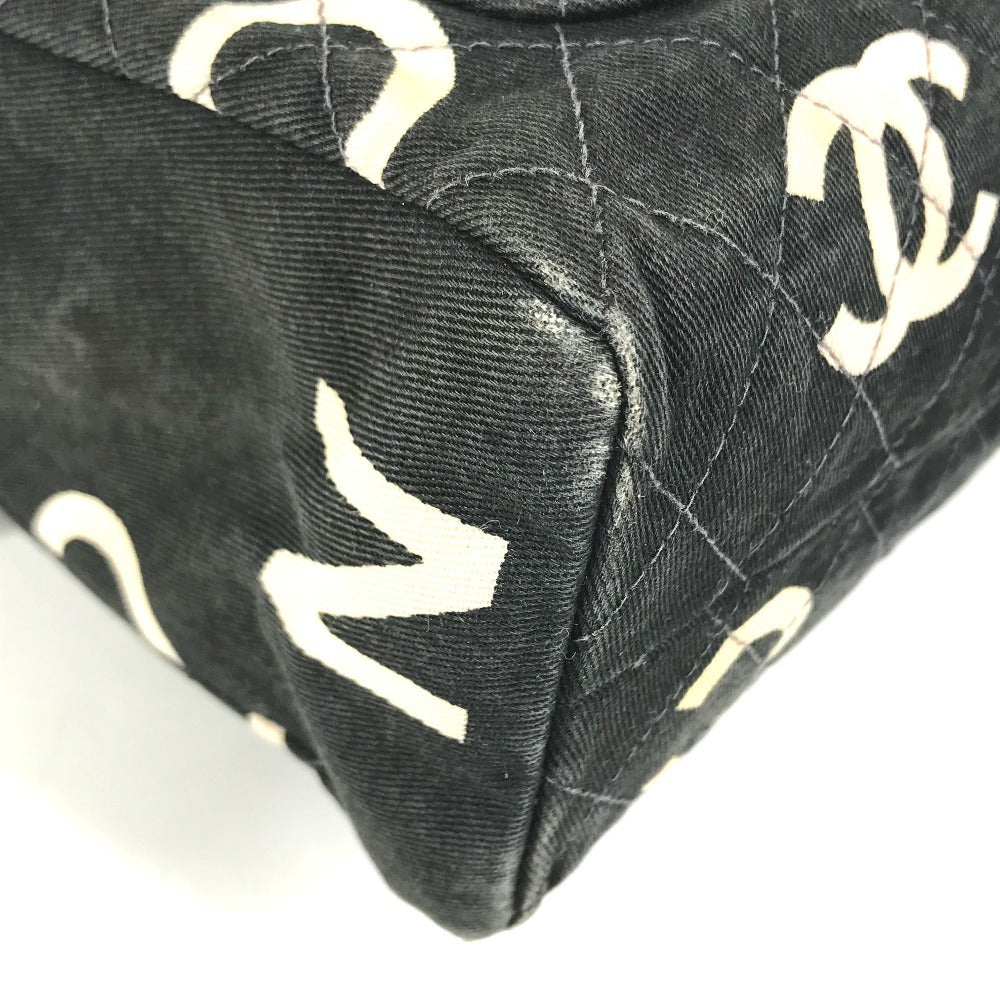 CHANEL vintage CC Mark logo quilted all-over pattern Bag Tote Bag Hand Bag Canvas Black/White Used