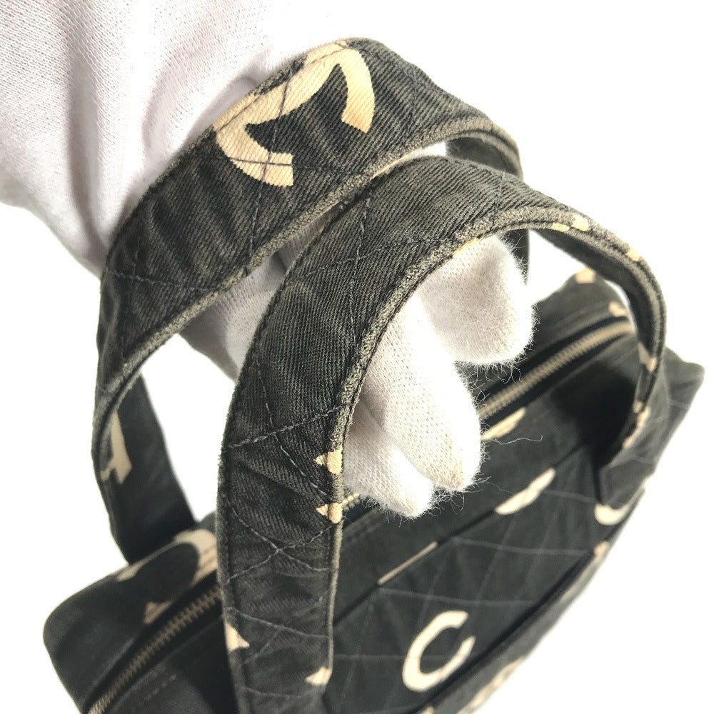CHANEL vintage CC Mark logo quilted all-over pattern Bag Tote Bag Hand Bag Canvas Black/White Used