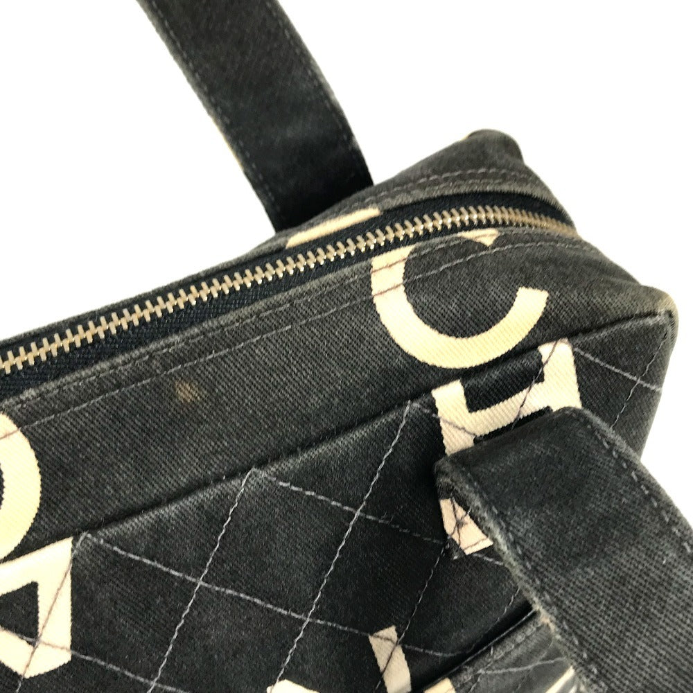 CHANEL vintage CC Mark logo quilted all-over pattern Bag Tote Bag Hand Bag Canvas Black/White Used