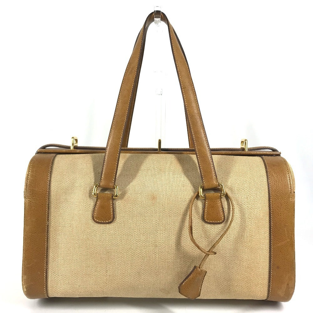 HERMES Vanity bag Shoulder Bag with pouch Duffle Bag Leather/Canvas Beige/Brown Used