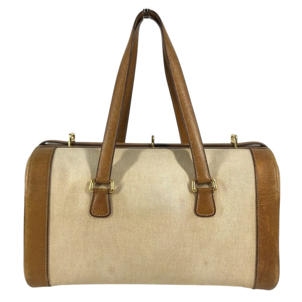 HERMES Vanity bag Shoulder Bag with pouch Duffle Bag Leather/Canvas Beige/Brown Used