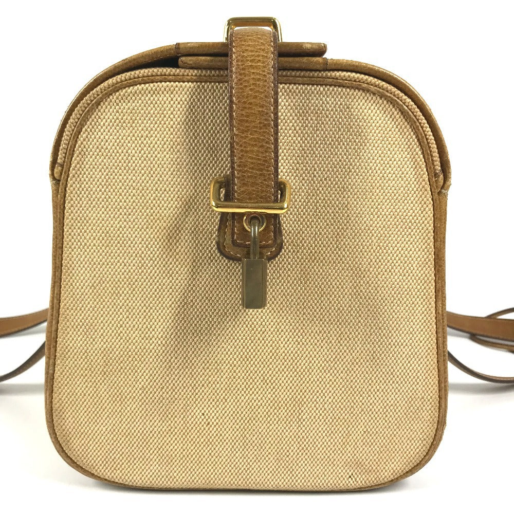 HERMES Vanity bag Shoulder Bag with pouch Duffle Bag Leather/Canvas Beige/Brown Used