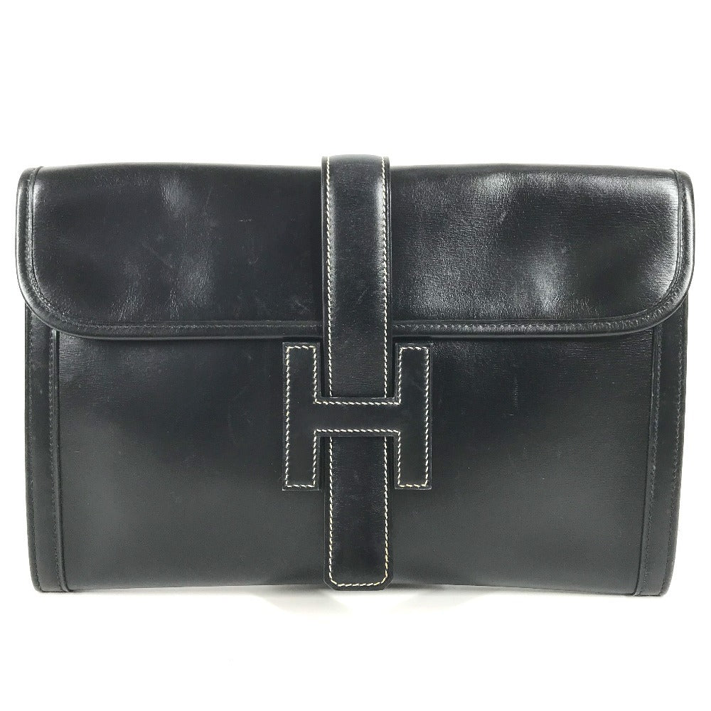 HERMES H logo vintage Jige PM Bag Document Bag Flap Cluch Bag Clutch bag Leather Black Used