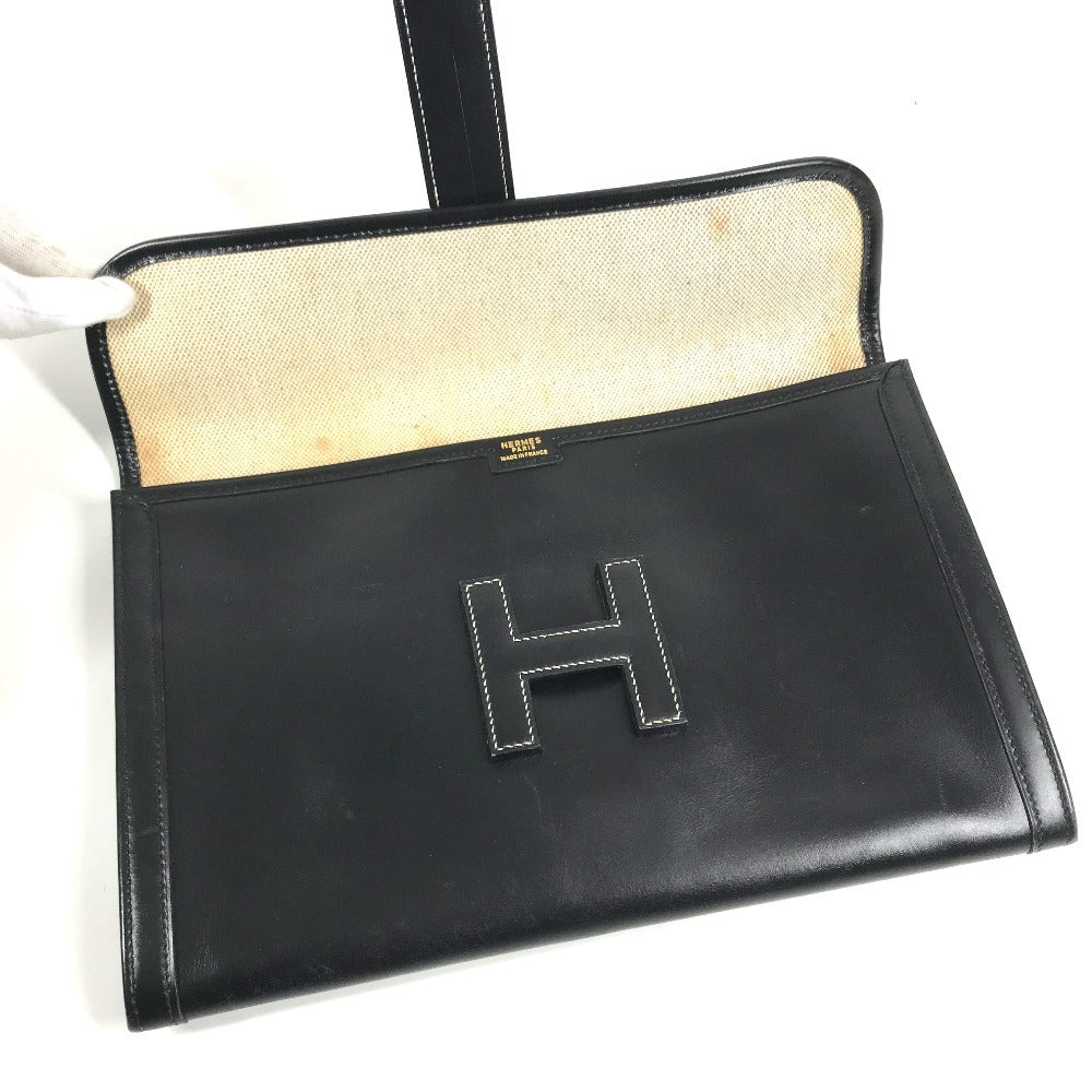 HERMES H logo vintage Jige PM Bag Document Bag Flap Cluch Bag Clutch bag Leather Black Used