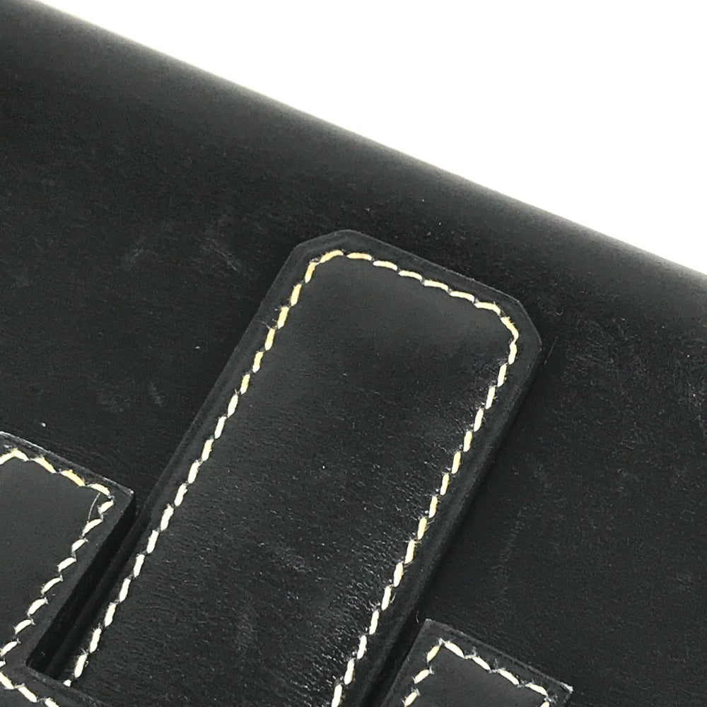 HERMES H logo vintage Jige PM Bag Document Bag Flap Cluch Bag Clutch bag Leather Black Used