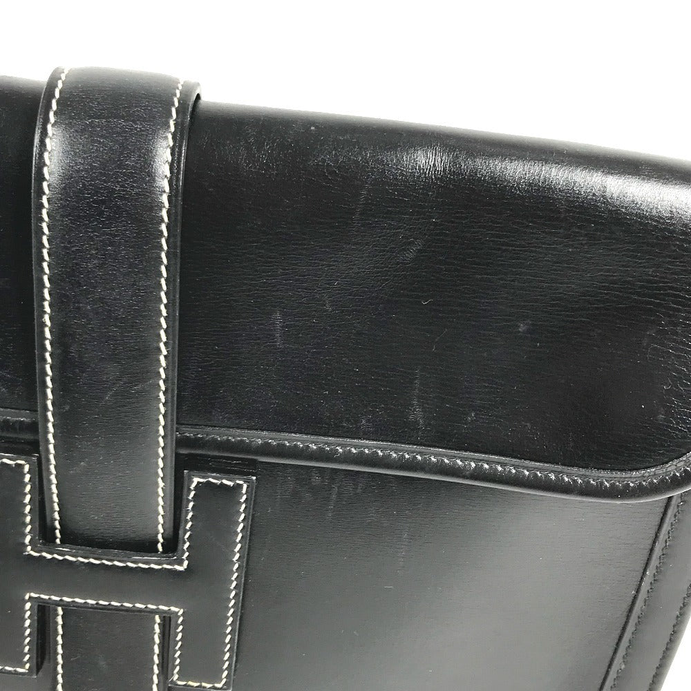 HERMES H logo vintage Jige PM Bag Document Bag Flap Cluch Bag Clutch bag Leather Black Used