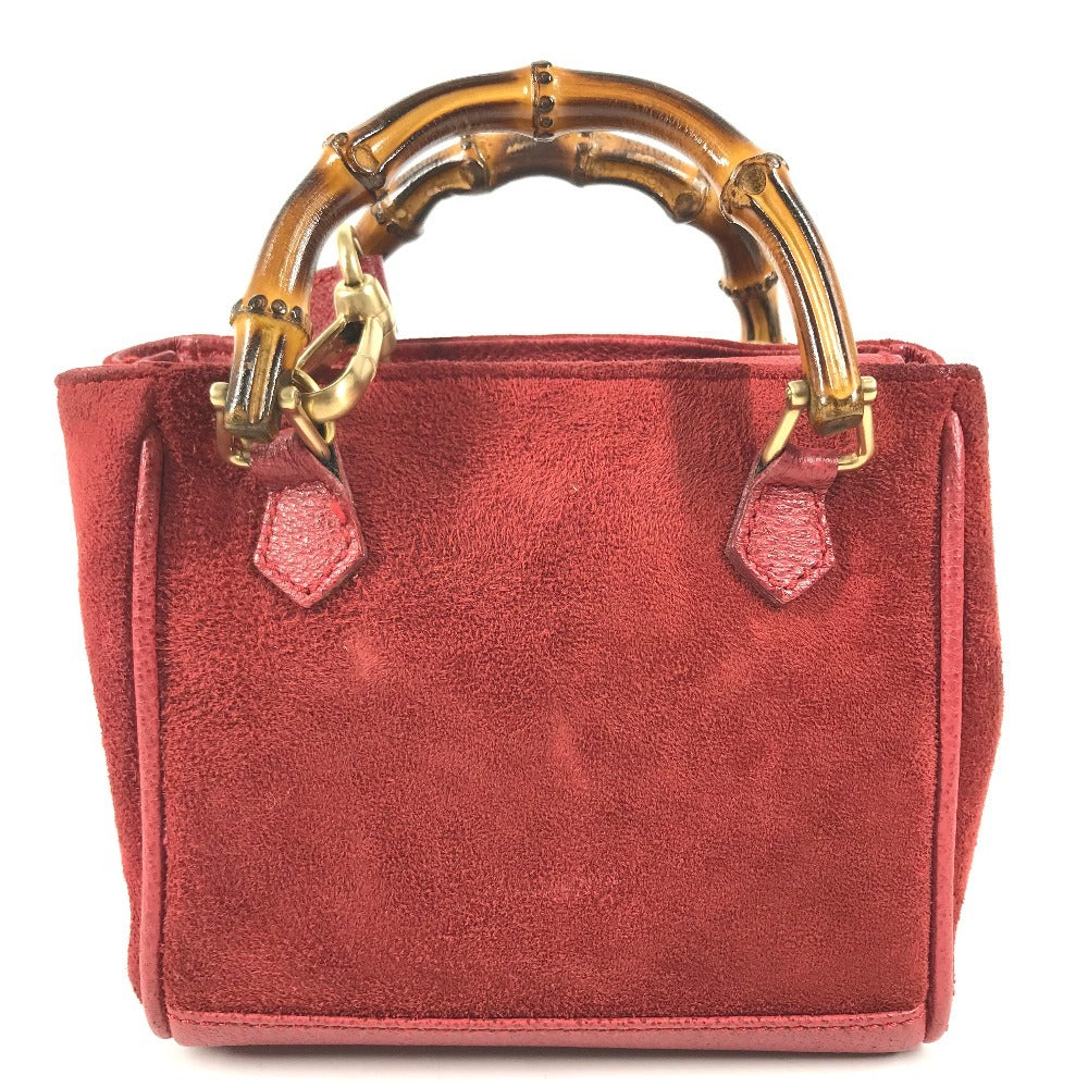 GUCCI 007 1793 0236 vintage Bamboo Mini 2-Way Bag Bag Shoulder Bag Hand Bag Leather / suede Red Used