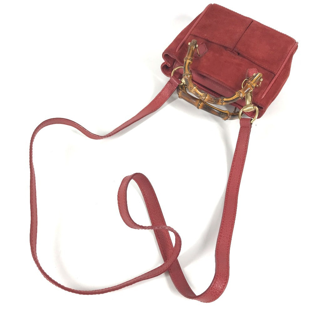 GUCCI 007 1793 0236 vintage Bamboo Mini 2-Way Bag Bag Shoulder Bag Hand Bag Leather / suede Red Used