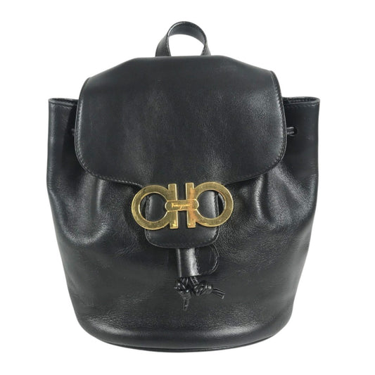Salvatore Ferragamo Gancini Logo Mini Backpack bag backpack Backpack Leather Black/Gold Used
