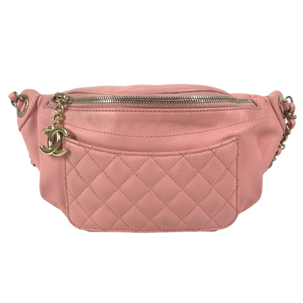 CHANEL Chain Belt Bag Waist Pouch CC CC Mark Bag Cross Quilted Matelasse body bag Leather pink/GoldHardware Used
