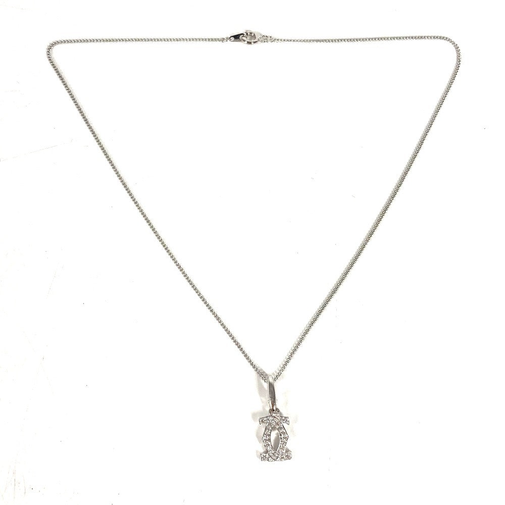 CARTIER K18 Gold 18K 2C Logo Charm Pendant Top Necklace Accessories Chain Necklace Jewelry Diamond charm WG750 Silver Used