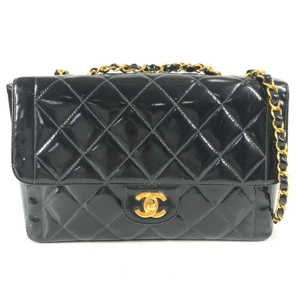 CHANEL vintage Matelasse Quilted CC CC Mark Logo Bag Double Chain Chain Bag Flap Shoulder Bag Patent Leather Black/GoldHardware Used