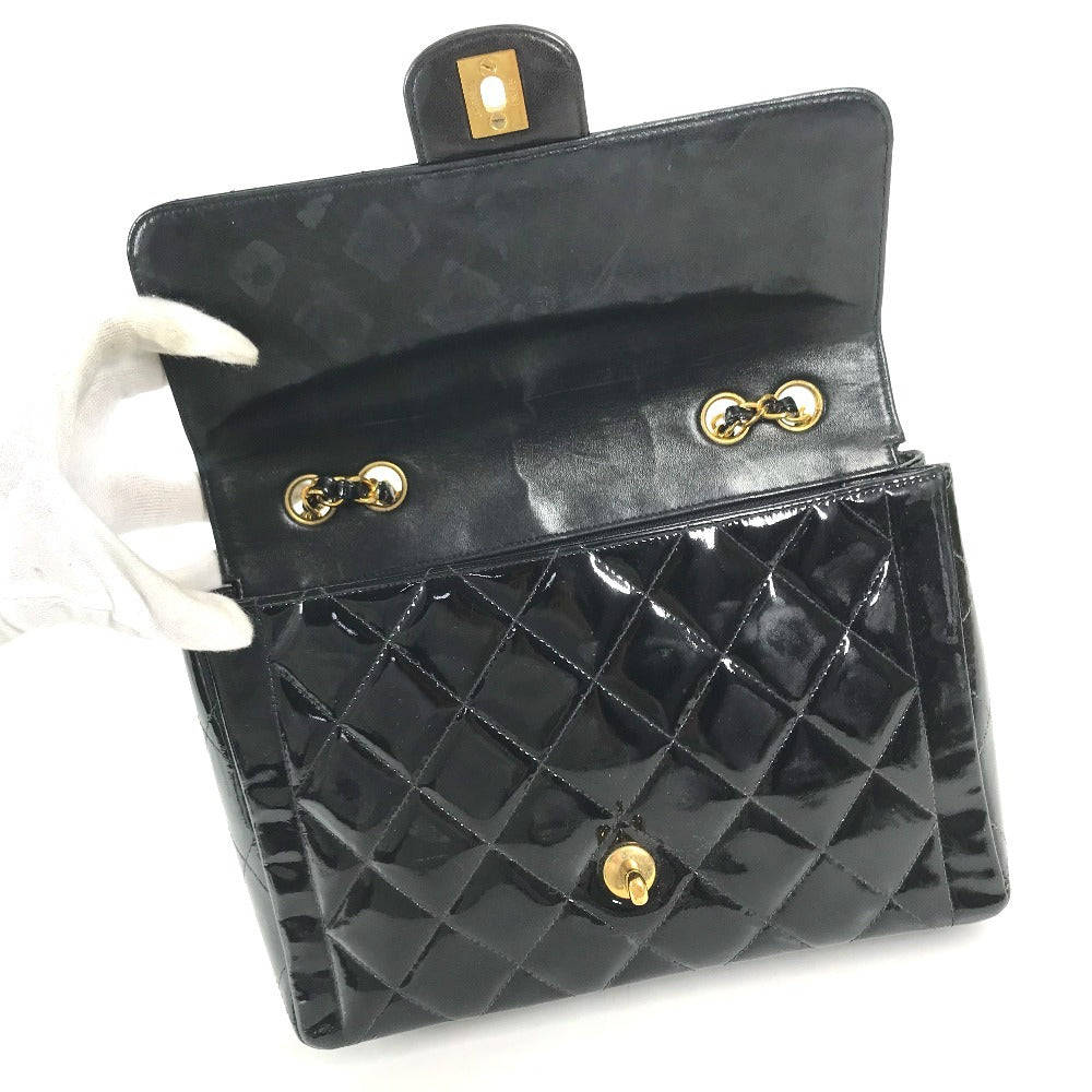CHANEL vintage Matelasse Quilted CC CC Mark Logo Bag Double Chain Chain Bag Flap Shoulder Bag Patent Leather Black/GoldHardware Used
