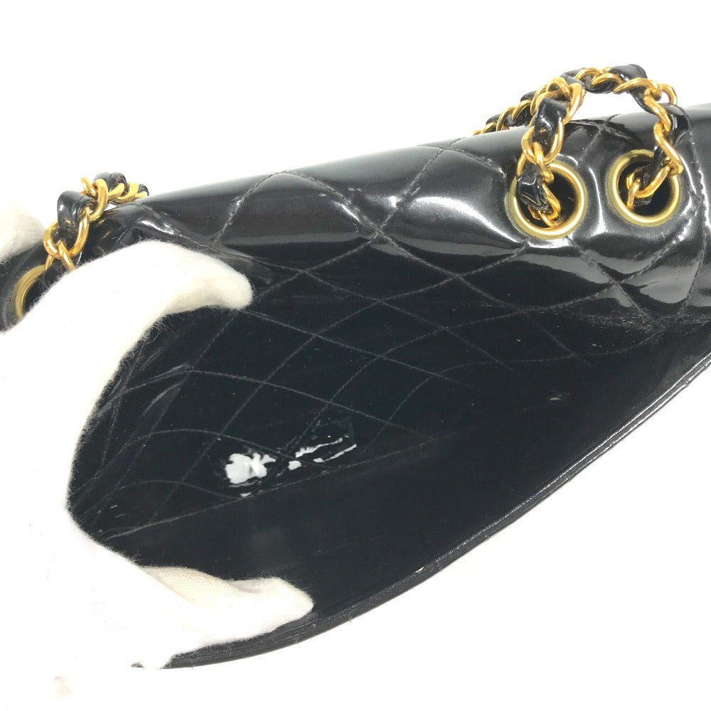CHANEL vintage Matelasse Quilted CC CC Mark Logo Bag Double Chain Chain Bag Flap Shoulder Bag Patent Leather Black/GoldHardware Used