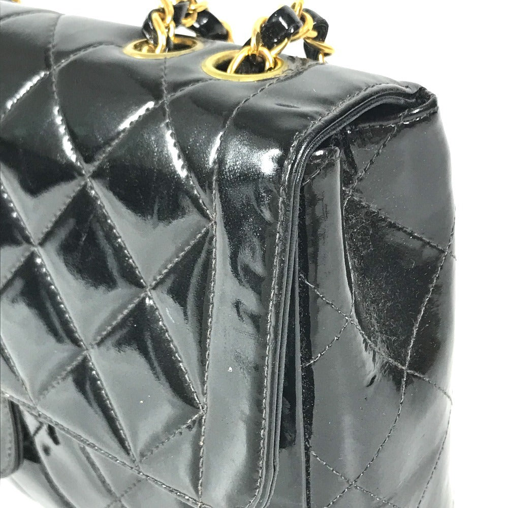 CHANEL vintage Matelasse Quilted CC CC Mark Logo Bag Double Chain Chain Bag Flap Shoulder Bag Patent Leather Black/GoldHardware Used