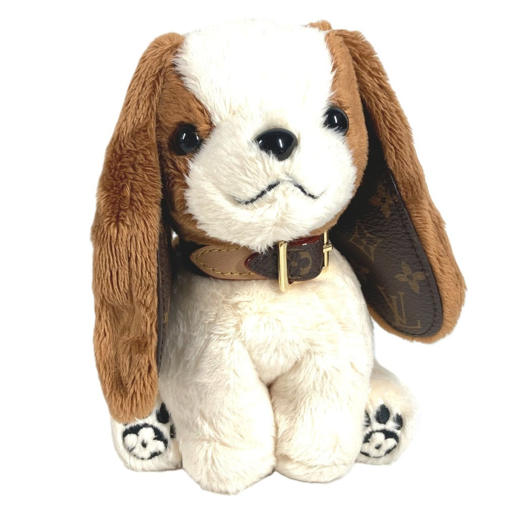 LOUIS VUITTON M03388 Monogram Bag Charm LV Dog Dog Charm Key Holder Faux fur Brown/White Used