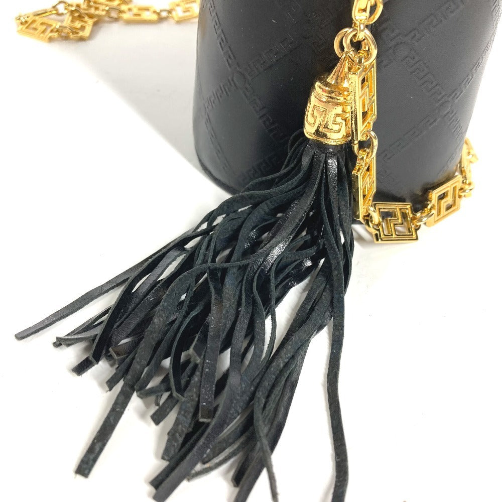 VERSACE vintage Sunburst Logo Vanity Bag Crossbody bag, handbag, fringe, tassel Shoulder Bag Leather Black/Gold Used
