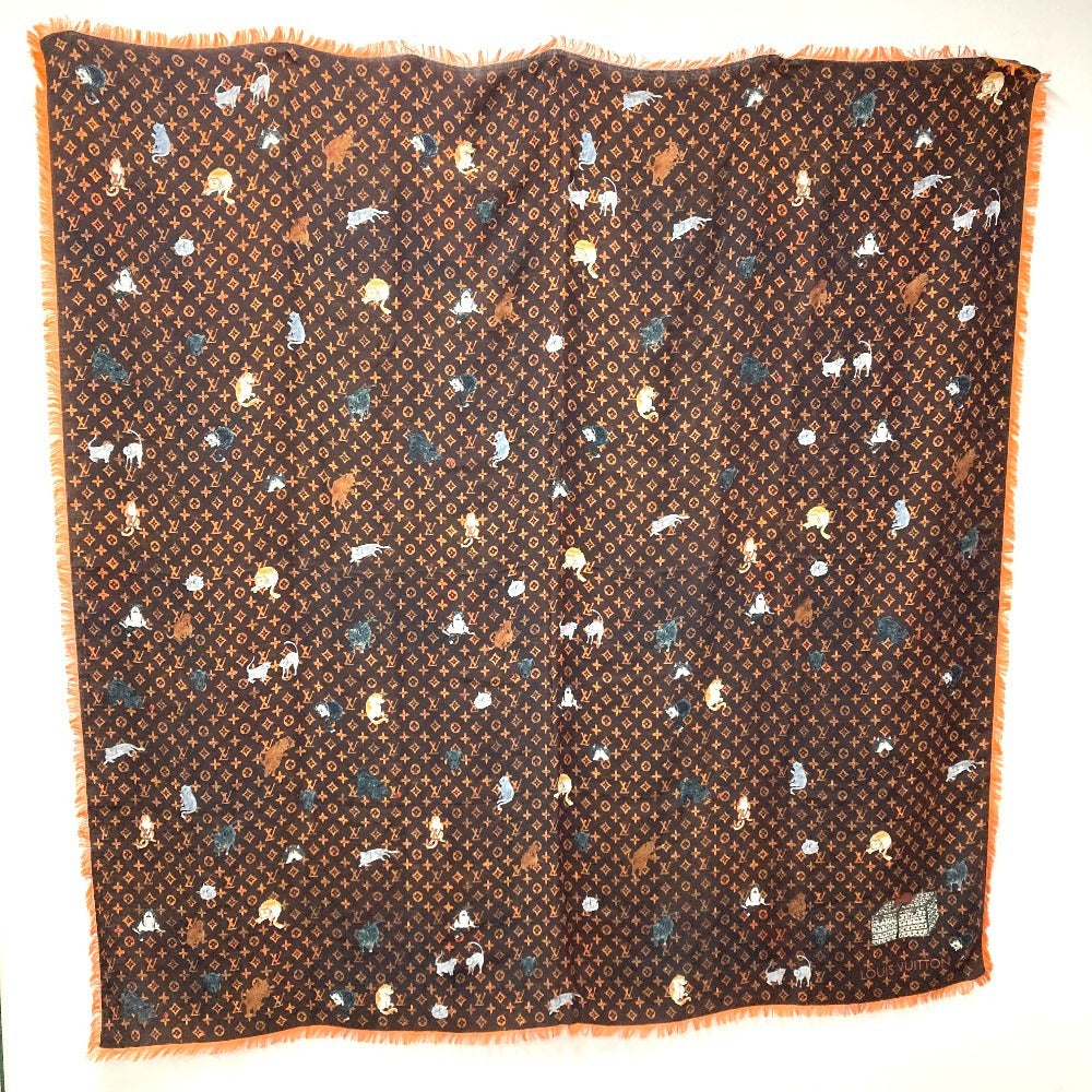 LOUIS VUITTON MP2265 Large Scarf, Etoile Catgram, Cat Fringe Shawl Stole, Wool, Women's, Brown