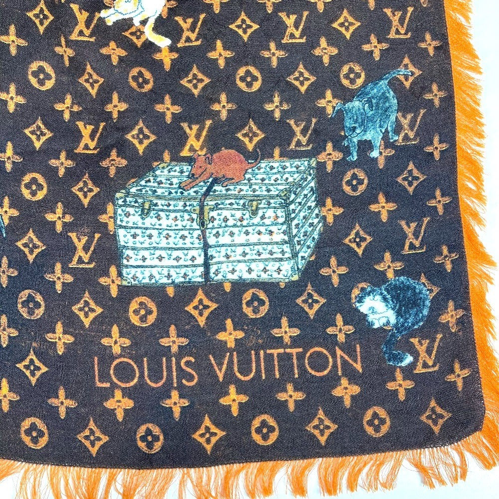 LOUIS VUITTON MP2265 Large Scarf, Etoile Catgram, Cat Fringe Shawl Stole, Wool, Women's, Brown