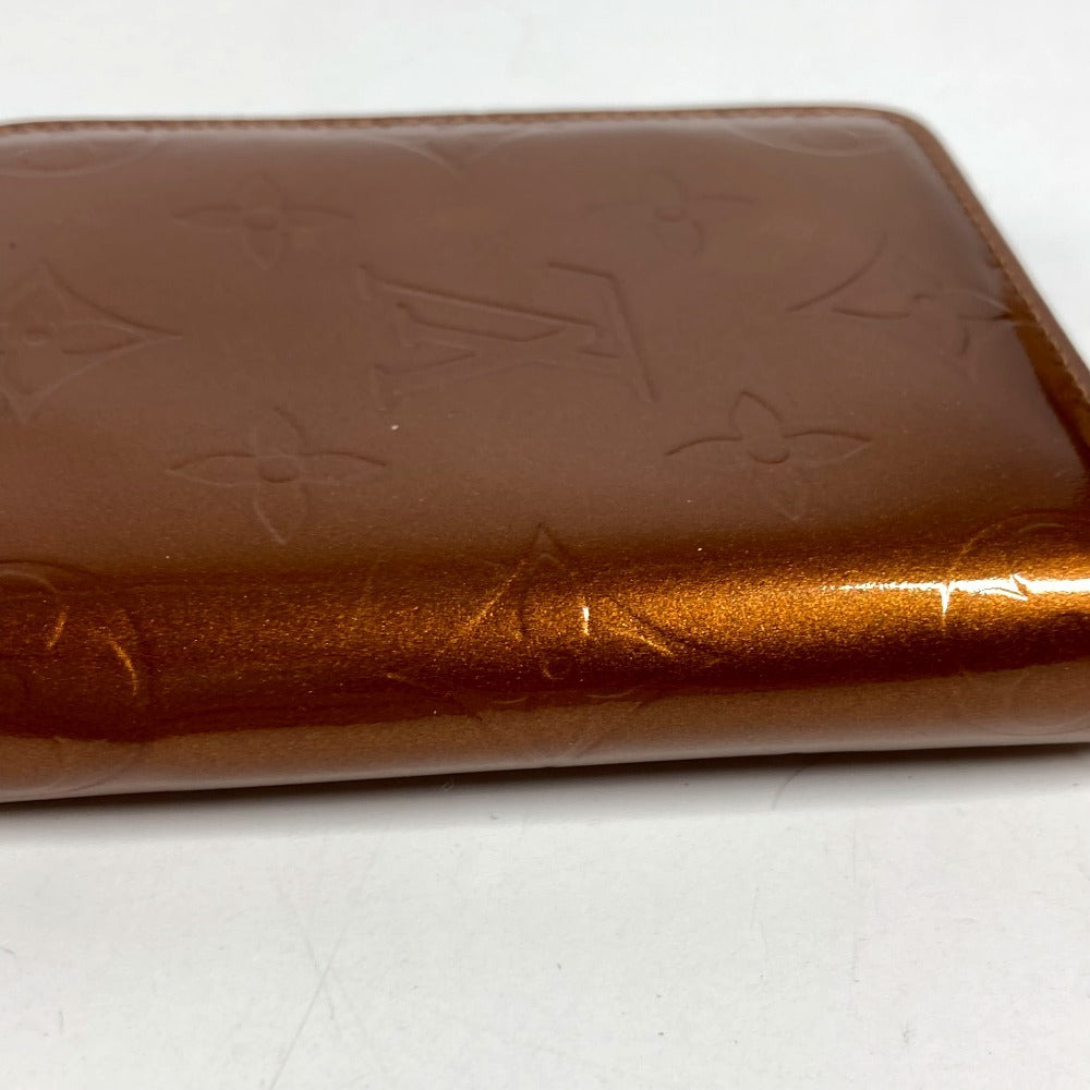 LOUIS VUITTON M91152 Monogram Vernis Bloom Compact Wallet Round Zipper Bi-fold Wallet Monogram Vernis Canvas Unisex Bronze Brown