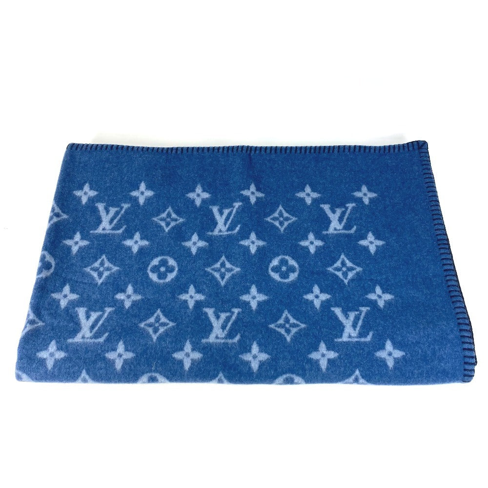 LOUIS VUITTON M75689 Monogram Logo Blanket Interior Blanket Wool Unisex Blue