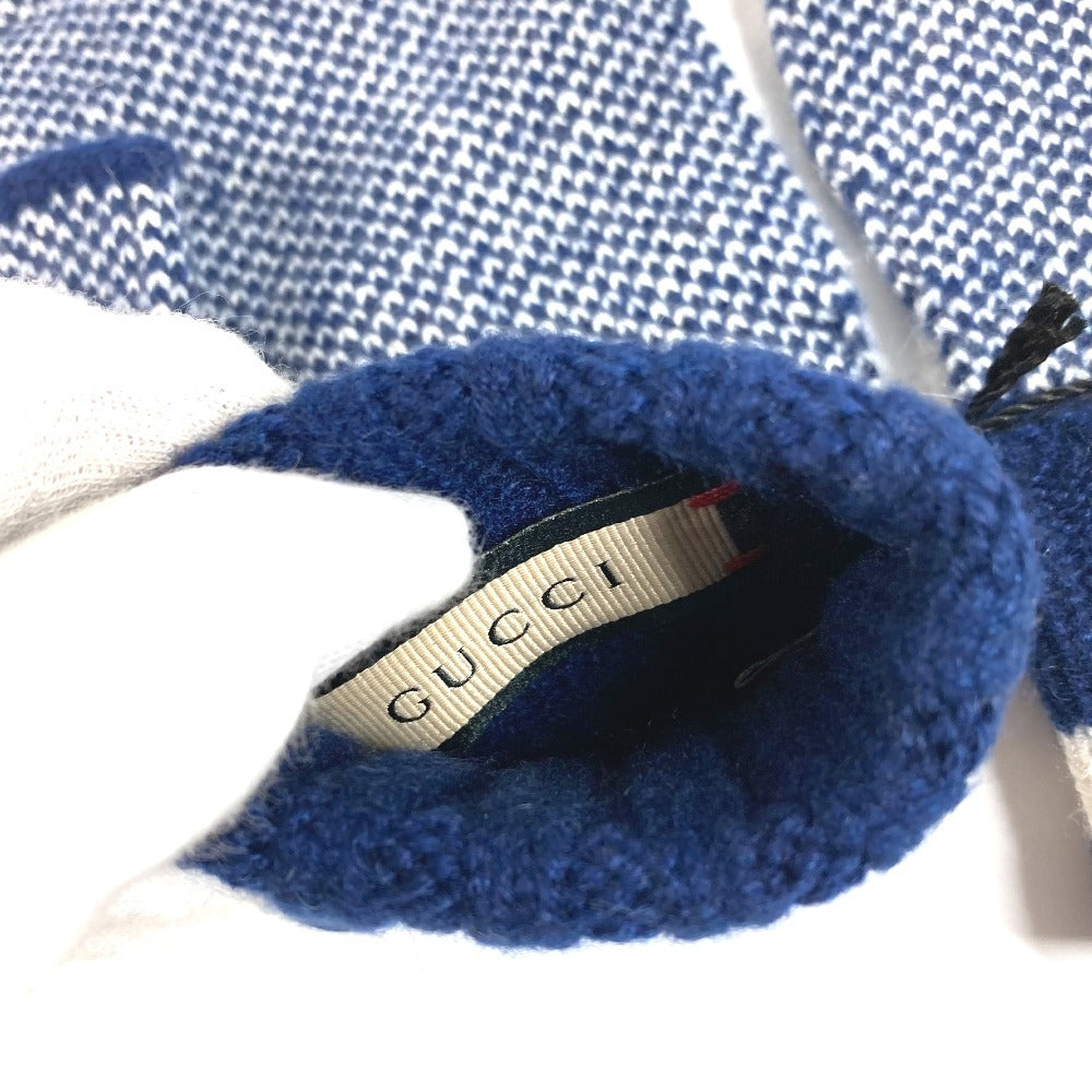 GUCCI 726586 ロゴ GG フィンガーレス グローブ アクセサリー ニット 手袋 カシミヤ レディース ネイビー