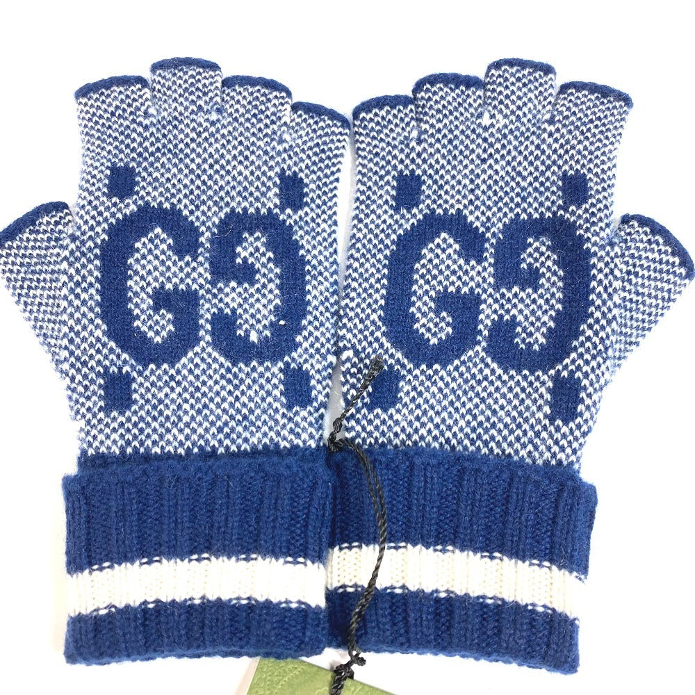 GUCCI 726586 Logo GG Fingerless Gloves Accessories Knitted Gloves Cashmere Women's Navy