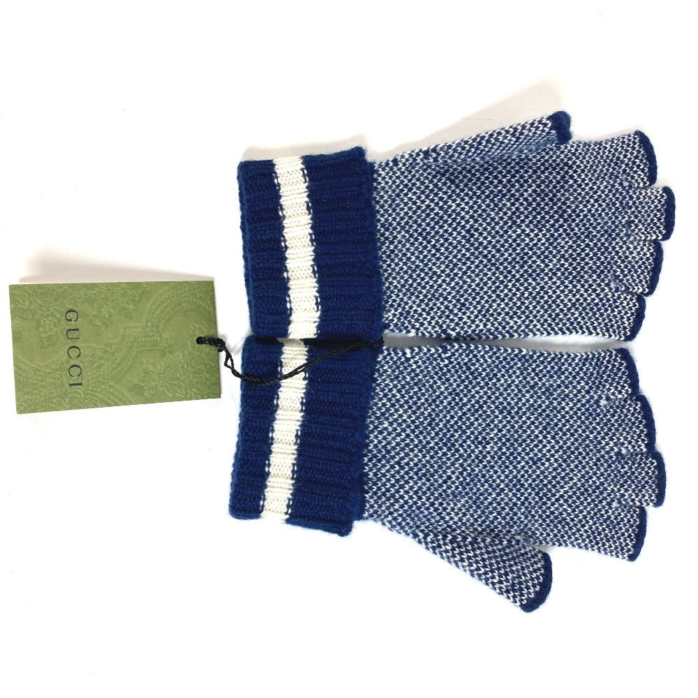 GUCCI 726586 Logo GG Fingerless Gloves Accessories Knitted Gloves Cashmere Women's Navy