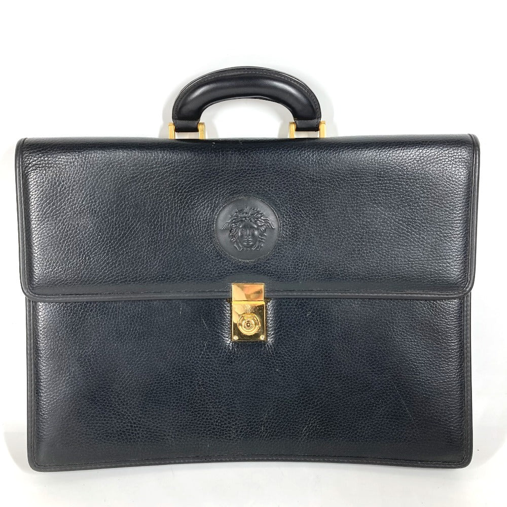 VERSACE ヴィンテージ メデューサ ロゴ カバン トートバッグ 書類バッグ ハンドバッグ ビジネスバッグ レザー ユニセックス ブラック