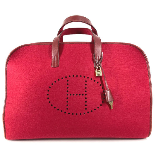 HERMES Hパンチングロゴ フードゥ 旅行バッグ カバン トラベルバッグ　バッグ ボストンバッグ フェルト ユニセックス レッド