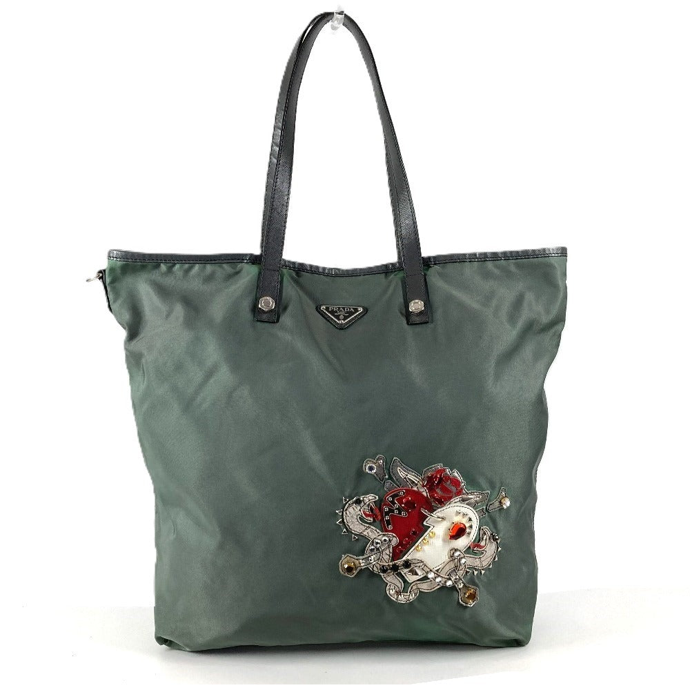 PRADA B4605C Snake Triangle Logo Plate Shoulder Bag Tote Bag Leather/Nylon Unisex Grey