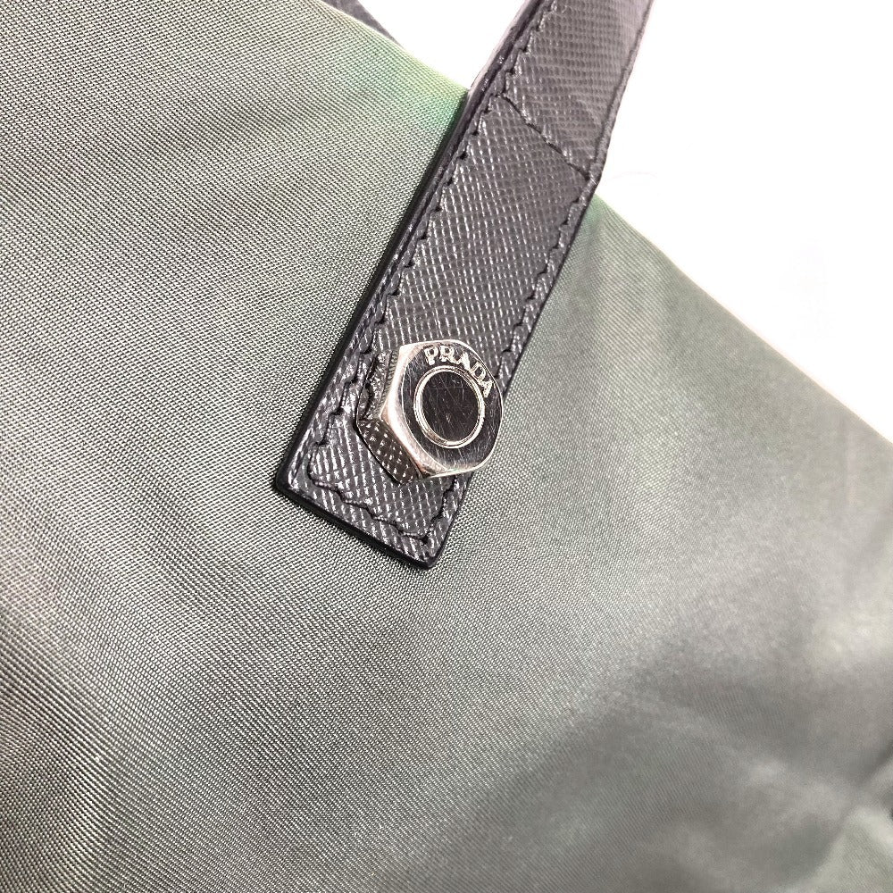 PRADA B4605C Snake Triangle Logo Plate Shoulder Bag Tote Bag Leather/Nylon Unisex Grey