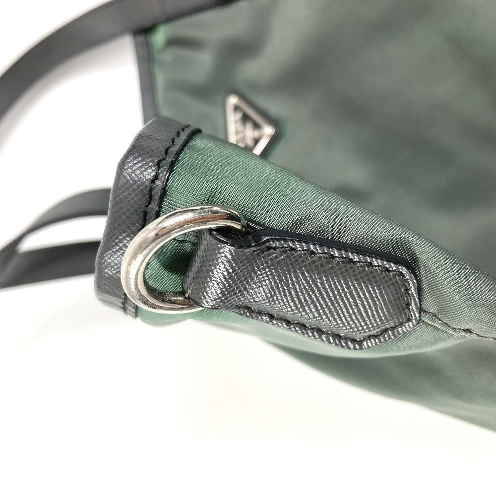 PRADA B4605C Snake Triangle Logo Plate Shoulder Bag Tote Bag Leather/Nylon Unisex Grey