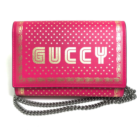 GUCCI 524967 GUCCY ロゴ カバン チェーンウォレットバッグ 2WAY 長財布 レザー レディース ピンク ピンク/ゴールド