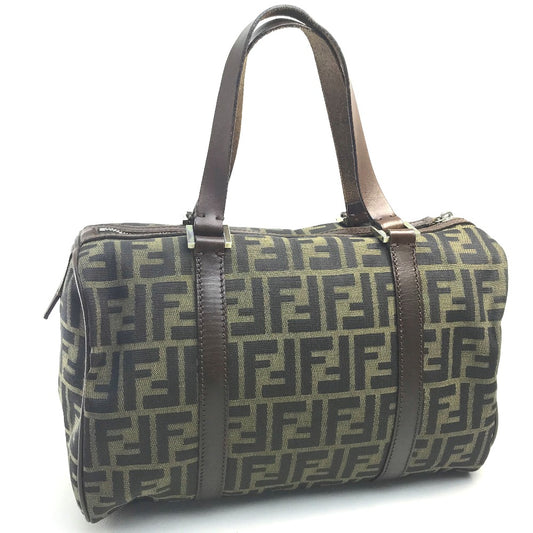FENDI ズッカ FF柄 カバン ミニボストンバッグ ハンドバッグ キャンバス/レザー レディース ブラウン