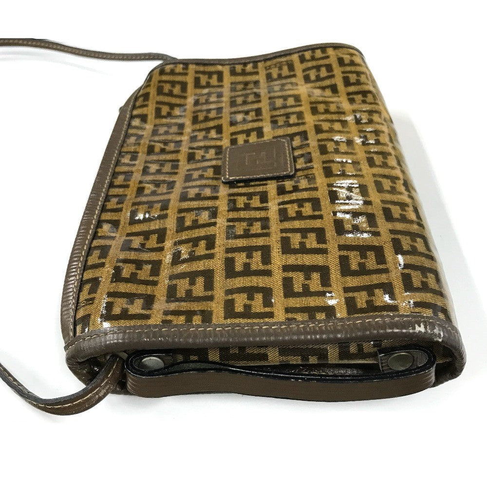 FENDI FF Zucca print crossbody bag, one-shoulder pouch, vinyl/leather, women's, brown