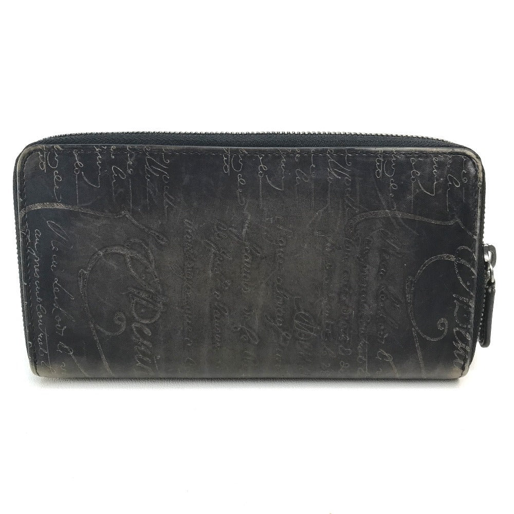 Berluti Calligraphy Round Zip Venetian Leather Long Wallet for Men, Brown and Dark Brown