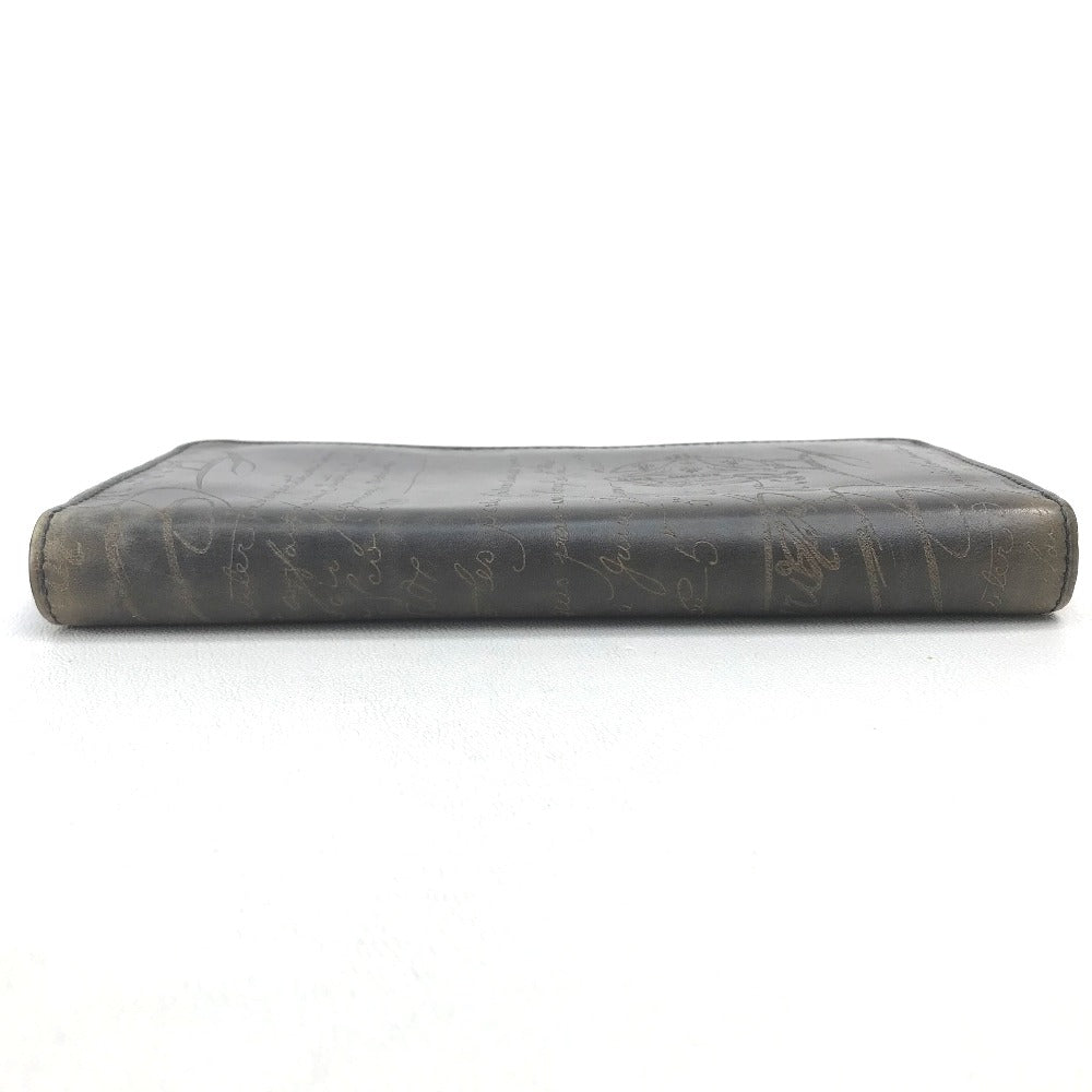 Berluti Calligraphy Round Zip Venetian Leather Long Wallet for Men, Brown and Dark Brown