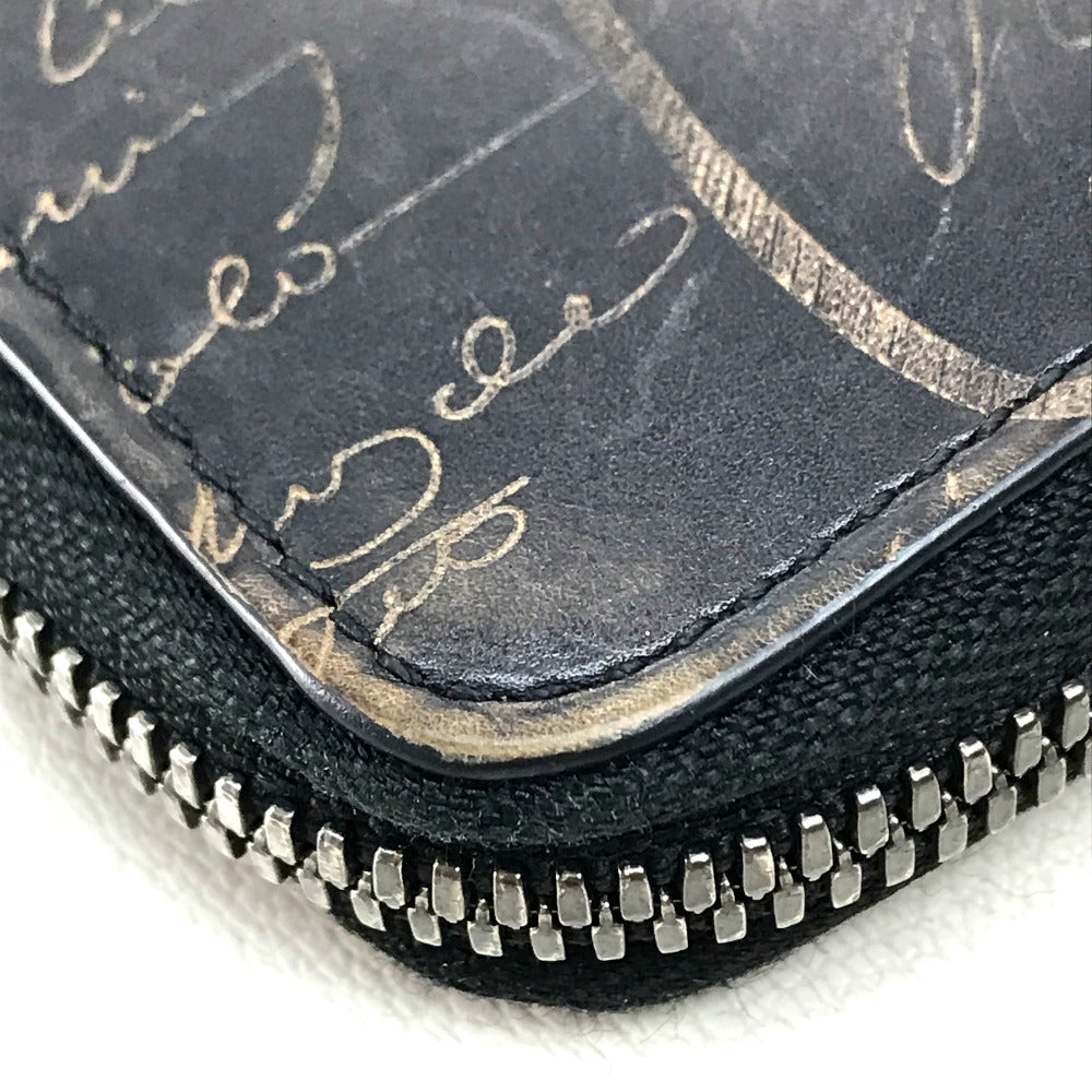 Berluti Calligraphy Round Zip Venetian Leather Long Wallet for Men, Brown and Dark Brown