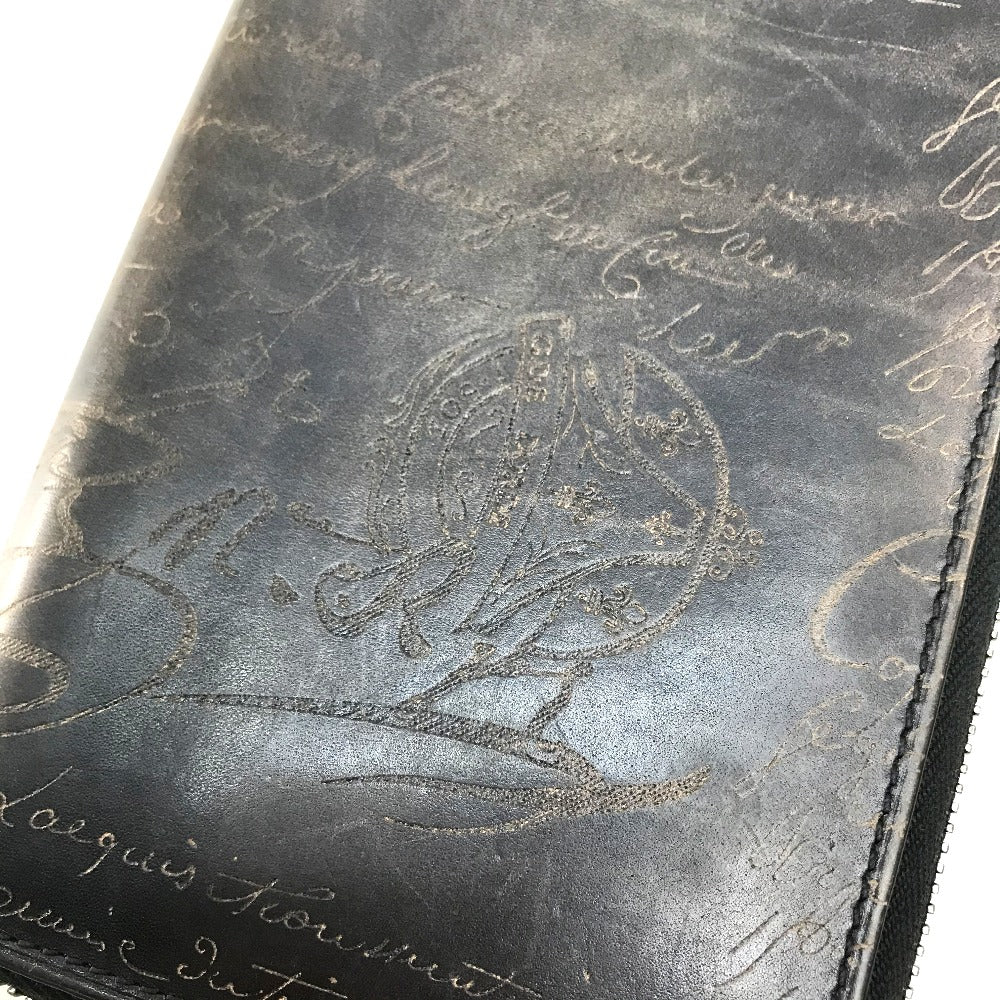 Berluti Calligraphy Round Zip Venetian Leather Long Wallet for Men, Brown and Dark Brown