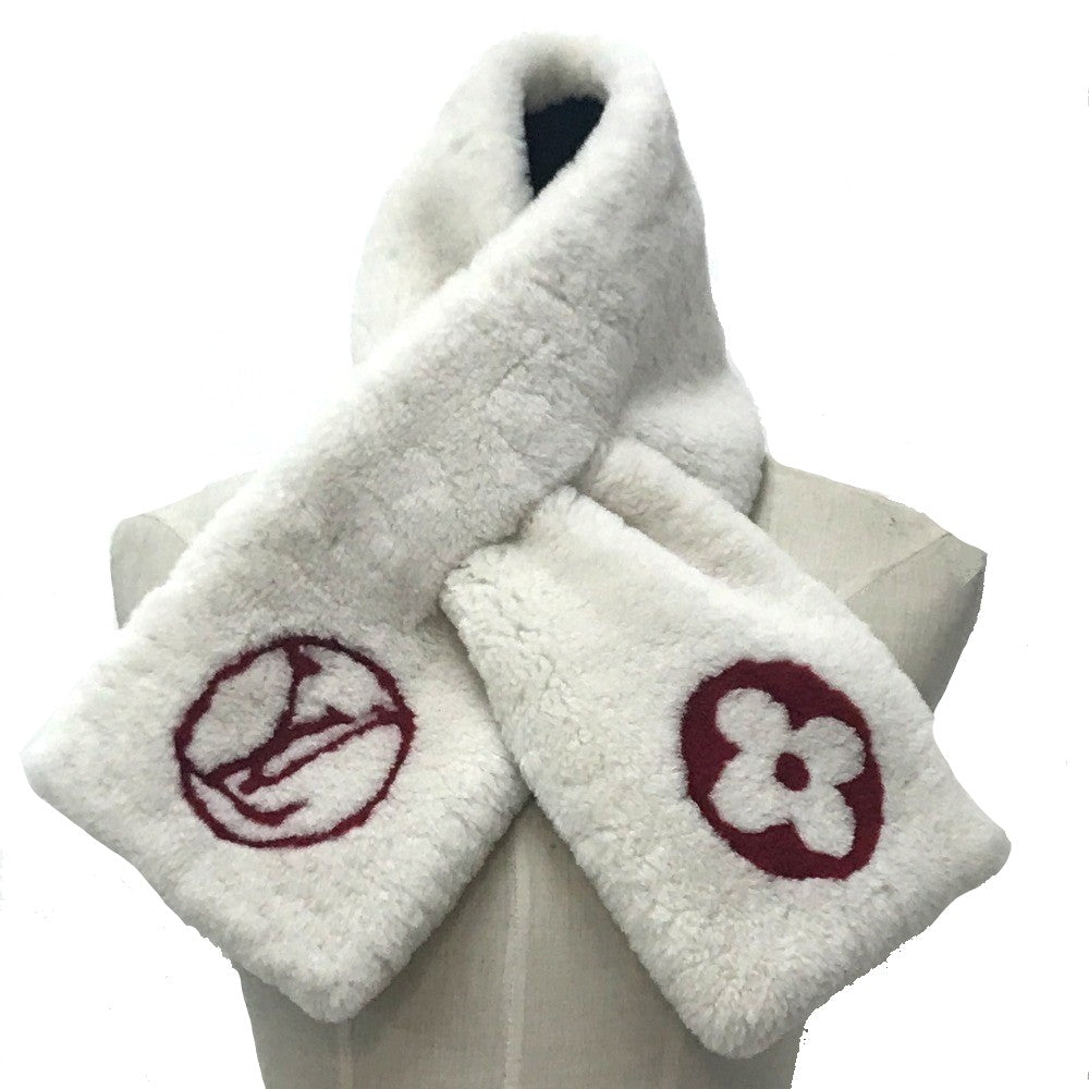 LOUIS VUITTON M70434 Monogram Flower Echarpe Shirring Darling Stole Scarf Cashmere Women's White x Red