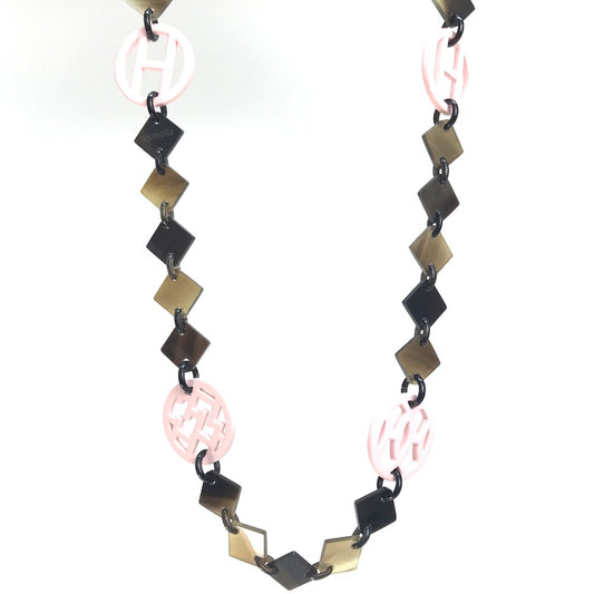 HERMES HAVA Buffalo Horn Necklace for Women in Brown and Light Pink