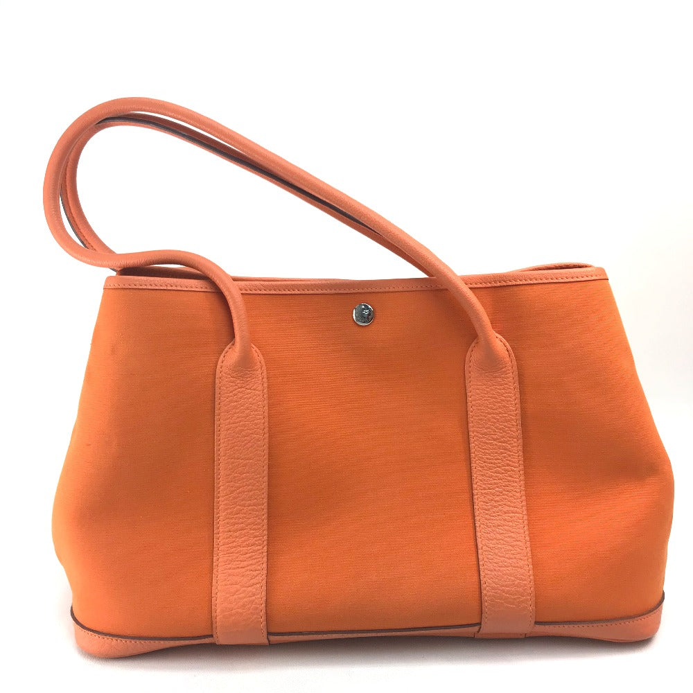 HERMES Garden Party PM Shoulder Bag/Tote Bag in Toile Officier Leather, Women's, Orange