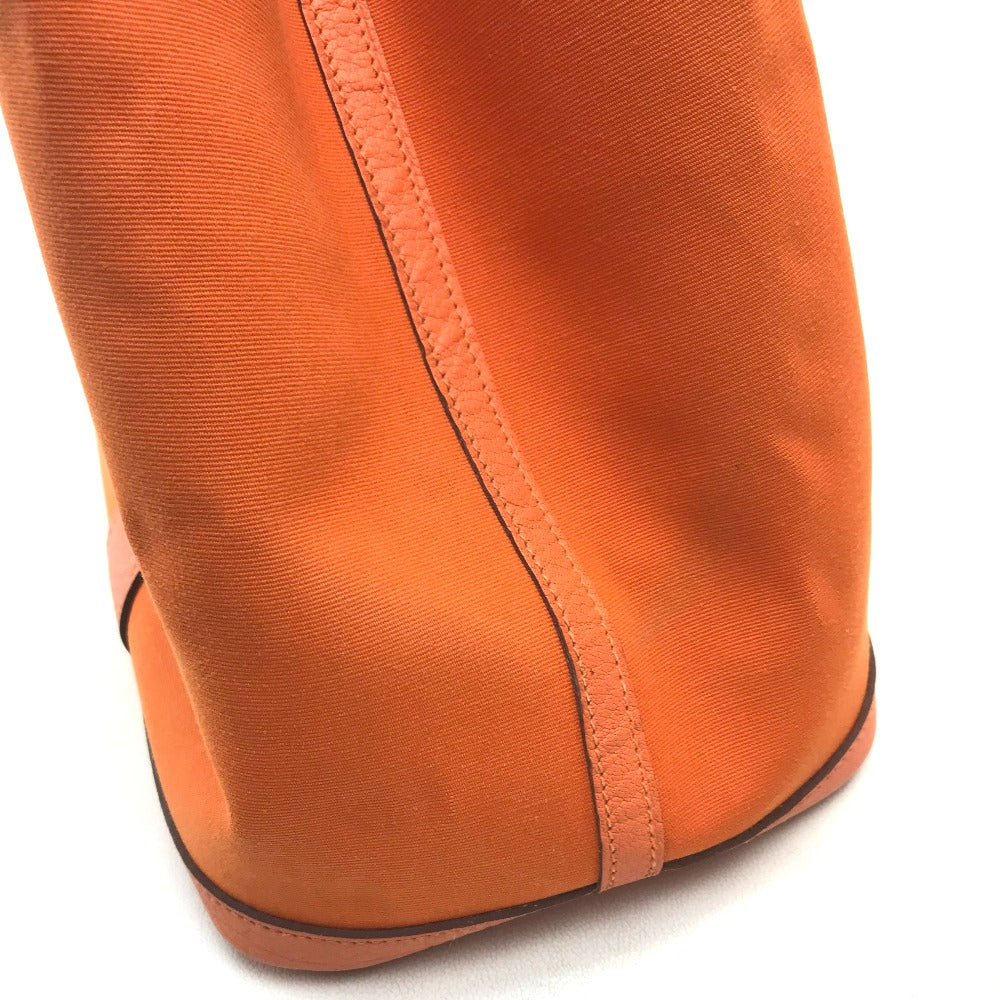 HERMES Garden Party PM Shoulder Bag/Tote Bag in Toile Officier Leather, Women's, Orange