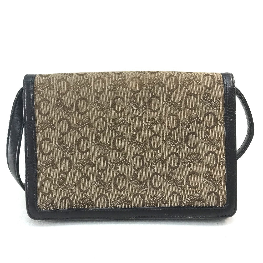 CELINE 馬車金具 ロゴ ヴィンテージ カバン オールド ショルダーバッグ キャンバス/レザー レディース ベージュ×ダークブラウン
